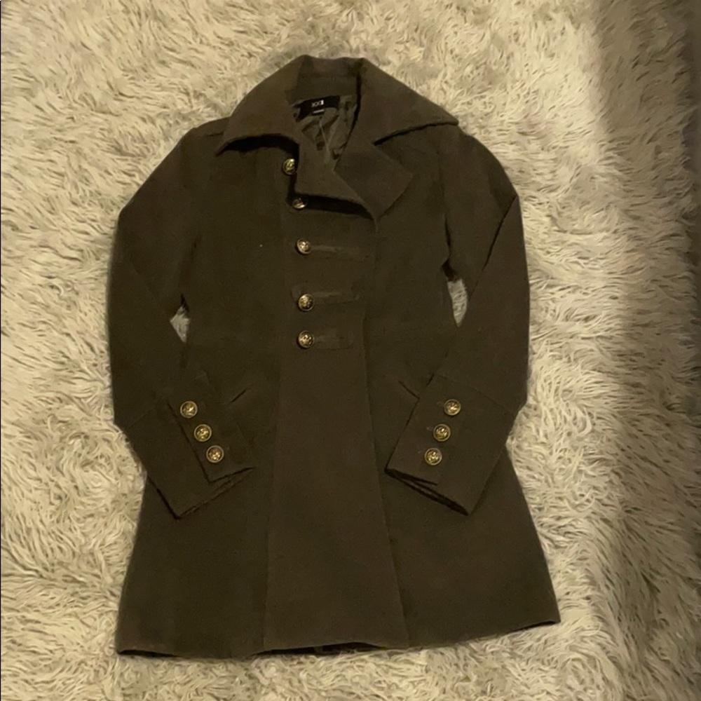 Green button down peacoat